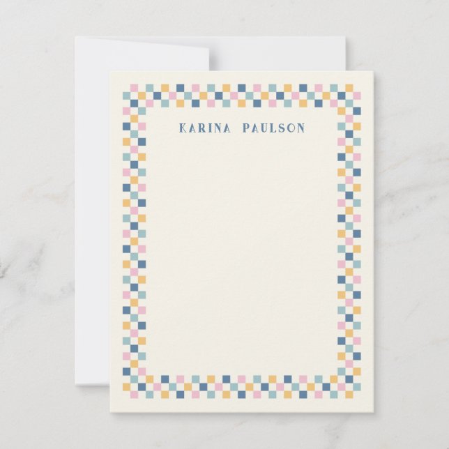 Carte De Correspondance Papier à lettres à cadre damier - Bleu (Devant)