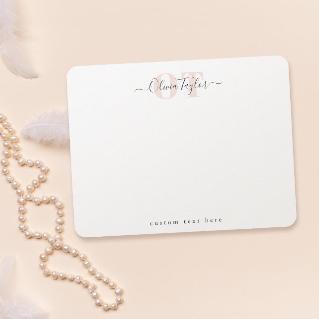 Carte De Correspondance Papier à lettres personnalisées Blush Modern Scrip (Blush Modern Script Personalized Stationery Note C)