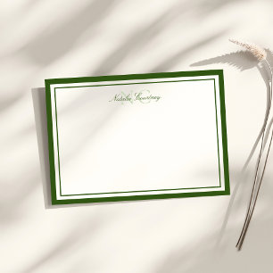Carte De Correspondance Papier Minimaliste Monogramme Double Bordure Vert