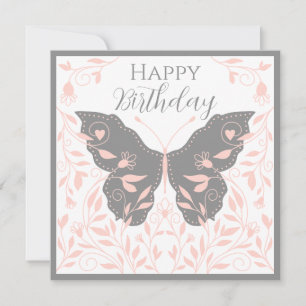 Carte De Correspondance Papillon blanc rose et gris