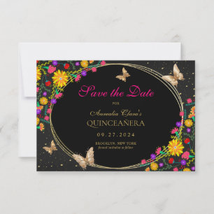 Carte De Correspondance Papillon Floral Noir Mexicain Quinceanera