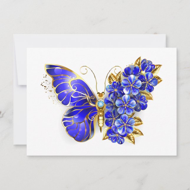 Carte De Correspondance Papillon saphir à fleurs (Devant)