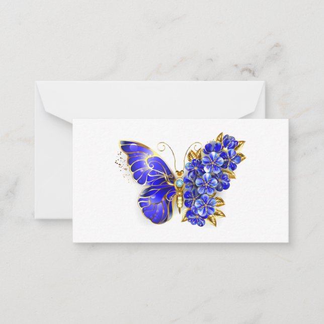 Carte De Correspondance Papillon saphir à fleurs (Devant)