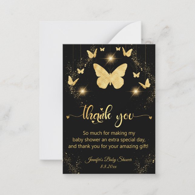 Carte De Correspondance papillons d'or mousseux merci baby shower (Devant)