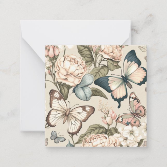 Carte De Correspondance Papillons et fleurs pastel (Devant)