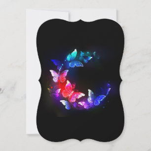 Carte De Correspondance Papillons néon brillants de nuit sur fond noir