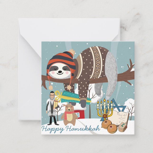 Carte De Correspondance Paresseux de Hanukkah mignon (Devant)