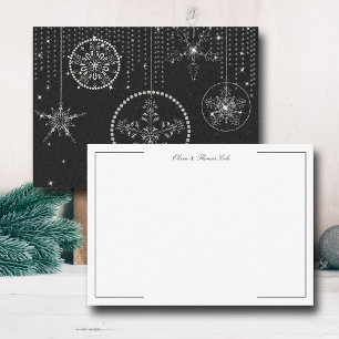 Carte De Correspondance Parties scintillant Snowflakes noir blanc élégant 
