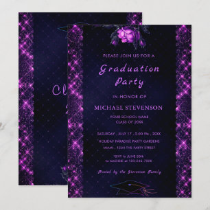 Carte De Correspondance Parties scintillant violette encadrée Black Gradua