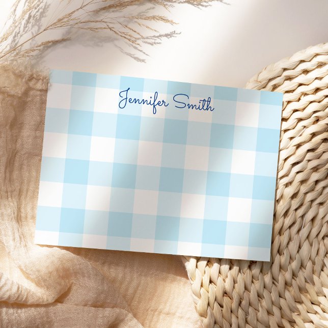 Carte De Correspondance Pastel Blue Large En vichy Check (Cute personalize pastel blue gingham note card.)