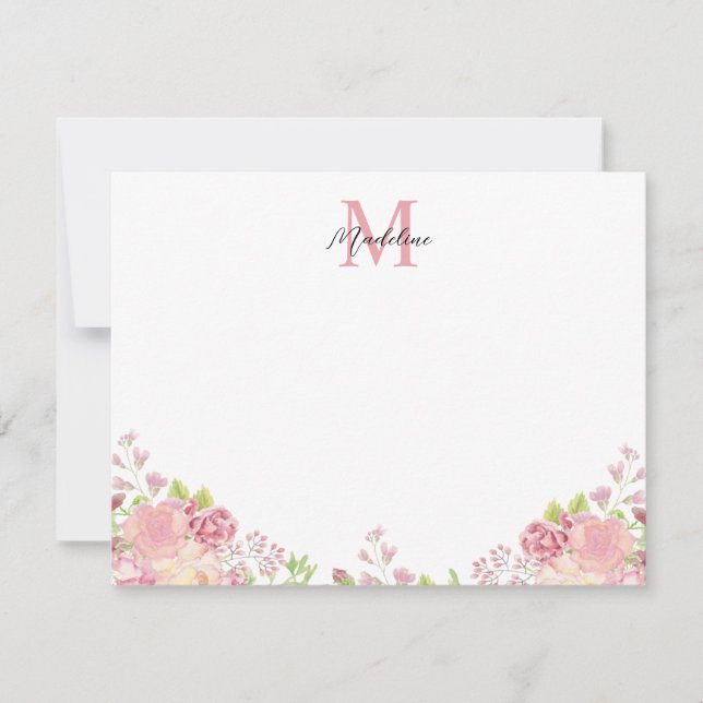 Carte De Correspondance Pastel Blush rose Rose Script Monogramme (Devant)