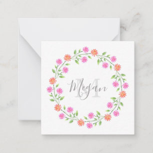 Carte De Correspondance Peach & Pink Watercolor Daisées Wreath