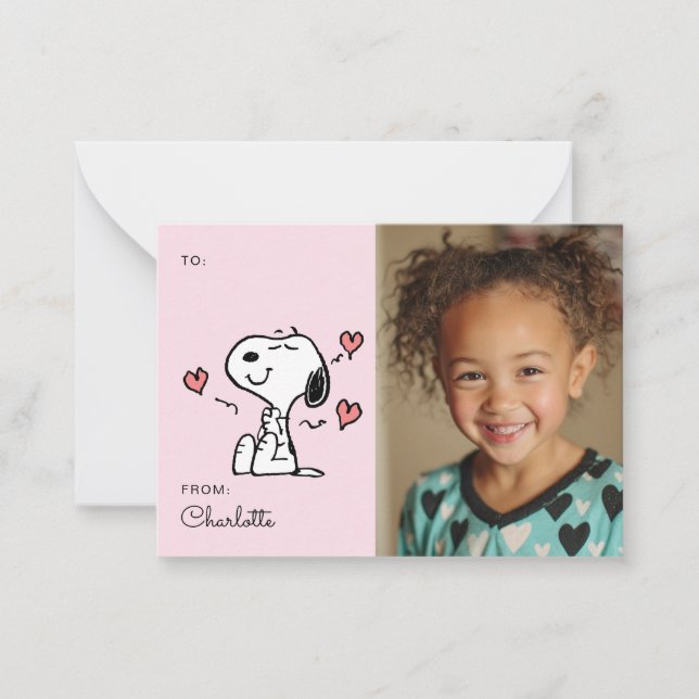 Carte De Correspondance Peanuts | Snoopy Heart Photo Valentine (Devant)