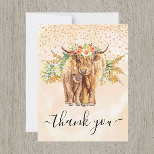 Carte De Correspondance Pêche Aquarelle Florale Highland Vache Merci