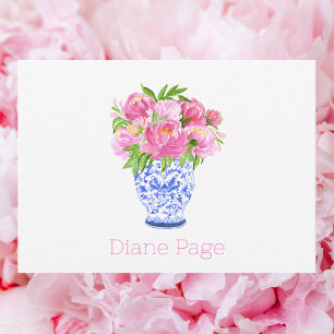Carte De Correspondance Peonies Chinoiserie Vase Personnalisé Stationniste