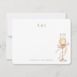 Carte De Correspondance Perles d'Or et Prosecco Monogramme Couple Élégant