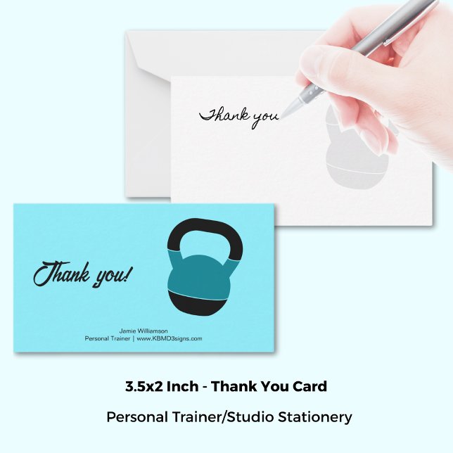Carte De Correspondance Personal Trainer Kettlebell Landscape Thank You (Personal Trainer Kettlebell Landscape Thank You Note Card, 3.5x2 Inch)