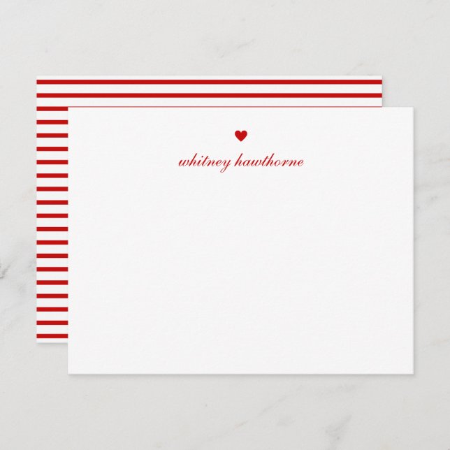 Carte De Correspondance Personalized Elegant Script Red Heart (Devant / Derrière)