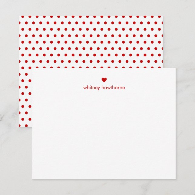 Carte De Correspondance Personalized Modern Red Polka Dots & Heart (Devant / Derrière)