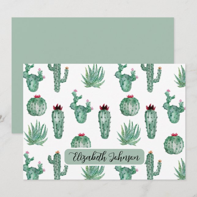 Carte De Correspondance Personalized Southwest Cactus Botanical Note Card (Devant / Derrière)