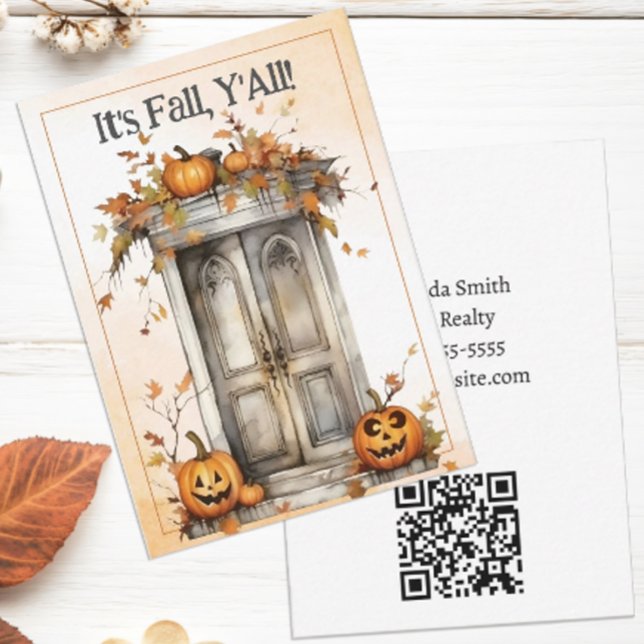 Carte De Correspondance Personnalisé Automne Immobilier Pop par (It's Fall Y'all personalized pop by notecard for Real Estate.)