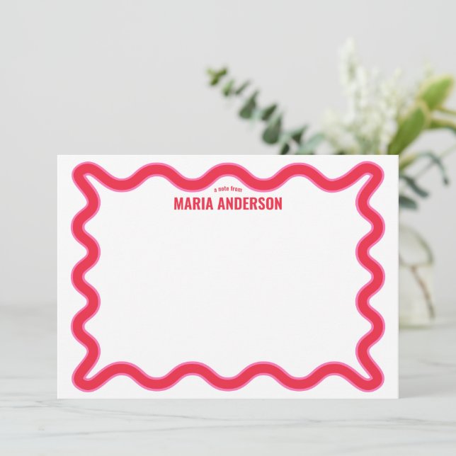 Carte De Correspondance Personnalisé rose et rouge Wavy (Debout devant)