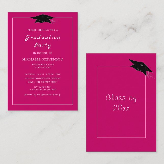 Carte De Correspondance Personnalisé Votre Colour Rose Graduation Invitati (Devant / Derrière)