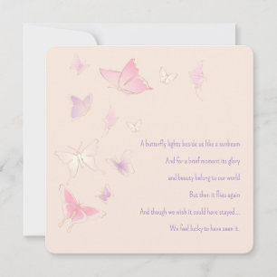 Carte De Correspondance Perte de bébé fille rose papillons condoléances