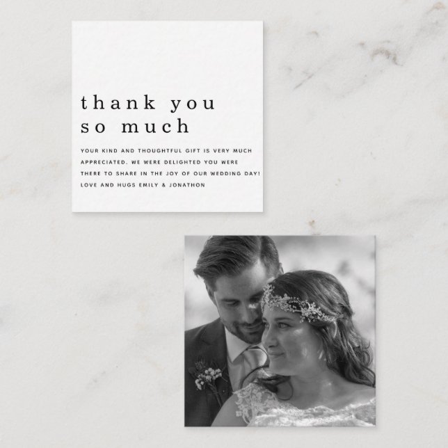 Carte De Correspondance PETITE TAILLE | Nouveau Black White Photo Merci (Devant / Derrière)