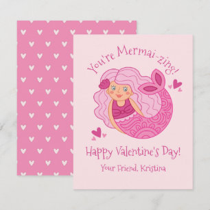 Carte De Correspondance Petites filles roses Valentine Mermaid