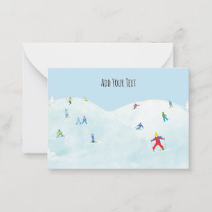 Carte De Correspondance Petits Skieurs Sur Snowy Hill Personnalisé