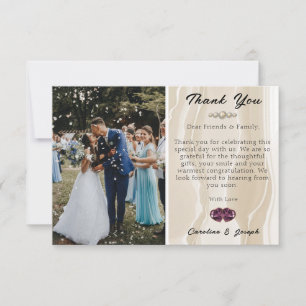 Carte De Correspondance Photo & Crème Soie & Coeur Mariage Merci