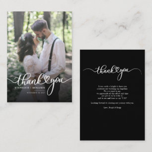 Carte De Correspondance Photo du jour de mariage Script manuscrit Merci