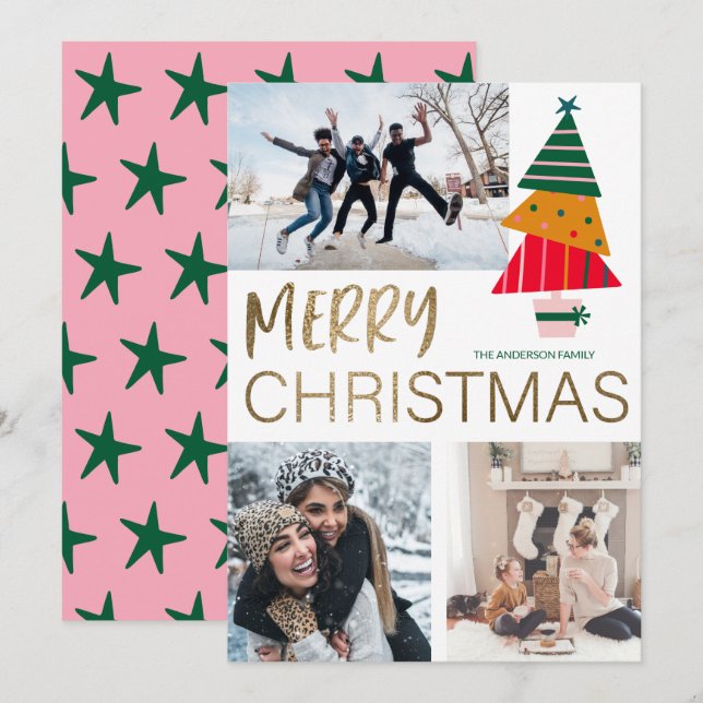 Carte De Correspondance Photo et arbre de Noël Joyeux (Devant / Derrière)
