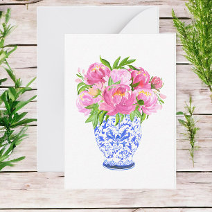 Carte De Correspondance Pies roses Chinoiserie Vase