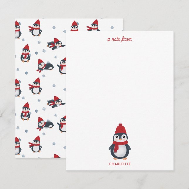 Carte De Correspondance Pingouins mignons Oiseaux d'hiver Noël arctique (Devant / Derrière)