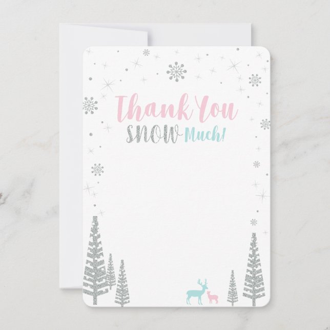 Carte De Correspondance Pink, Blue & Silver Winter merveilleland Merci (Devant)