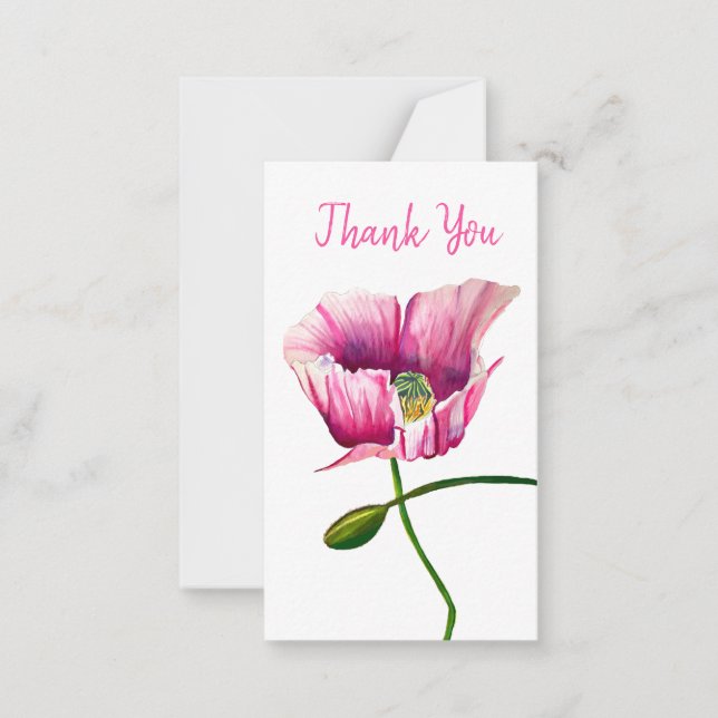 Carte De Correspondance Pink pavot aquarelle de fleurs art (Devant)