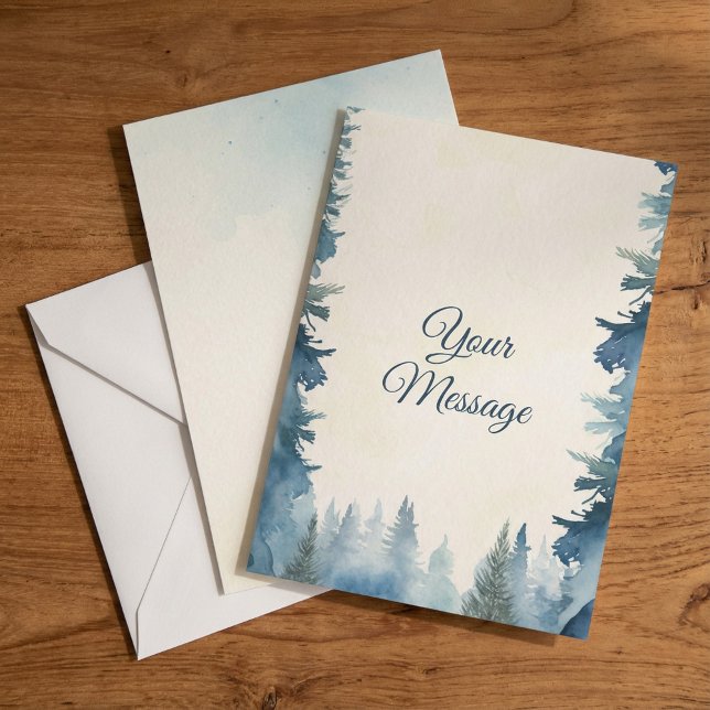 Carte De Correspondance Pins bleus votre message vacances  (Blue pine trees your message holiday note card.)
