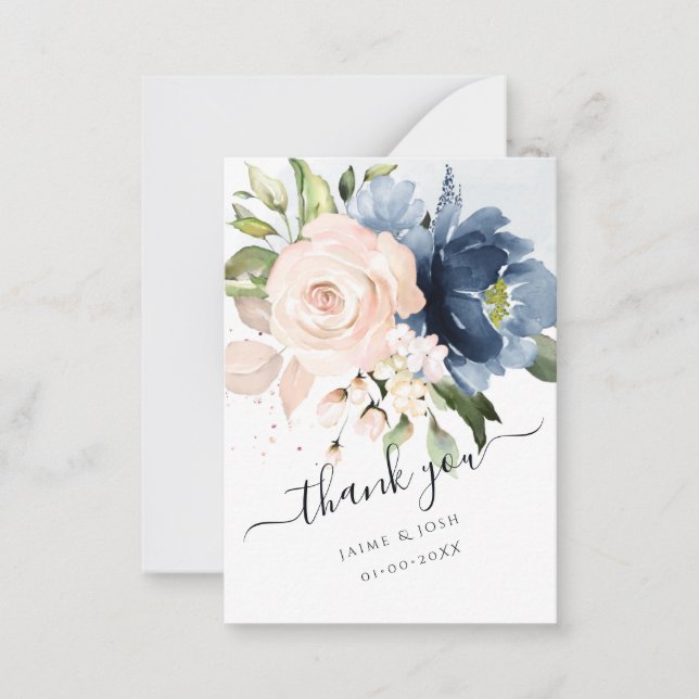 Carte De Correspondance PixDezines Aquarelle Fleurs Bleu Marine (Devant)