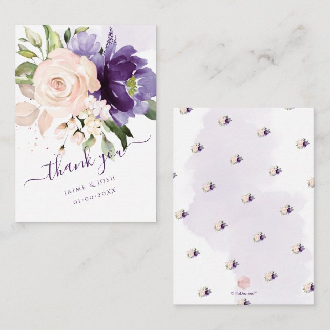 Carte De Correspondance PixDezines Aquarelle Fleurs Roses Rouges Violet (Devant / Derrière)