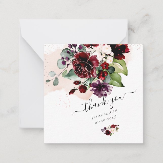 Carte De Correspondance PixDezines Fleurs aquarelles Blush et Bourgogne (Devant)