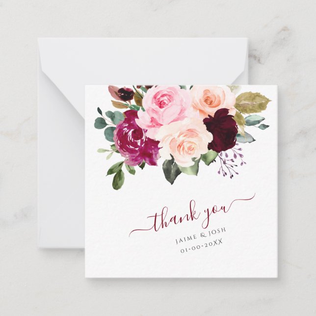 Carte De Correspondance PixDezines Roses d'aquarelle rose-bordeaux (Devant)