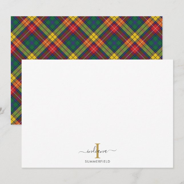 Carte De Correspondance Plaid Rustique Monogram Tartan (Devant / Derrière)