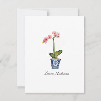 Carte de correspondance plate Orchidée rose aquare