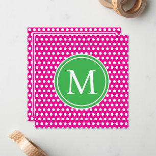 Carte De Correspondance Points blancs chic sur un monogramme rose et vert