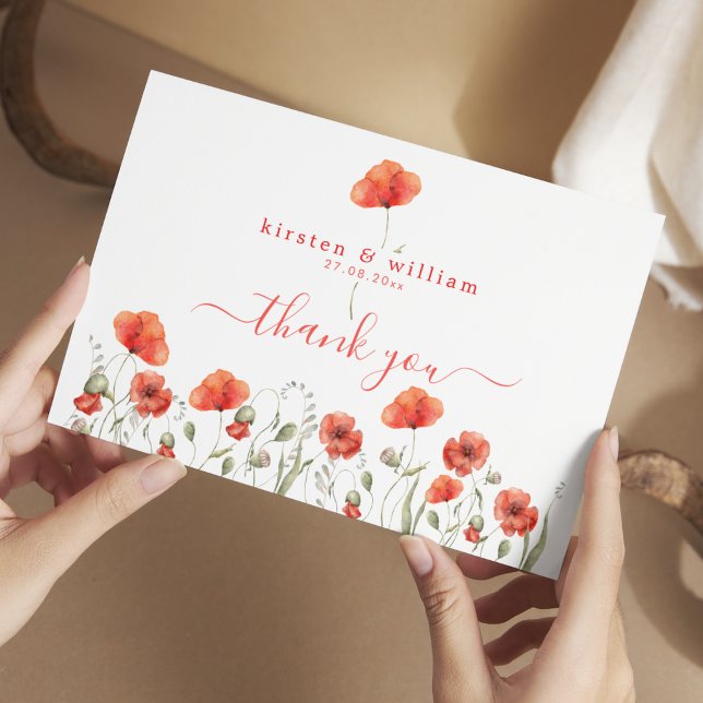 Carte De Correspondance Poppies d'aquarelle rouge, Merci Mariage (Créateur téléchargé)