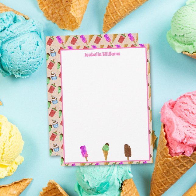 Carte De Correspondance Popsicles sur mesure Motif  (Delightful ice cream popsicle pattern on personalized note card.)
