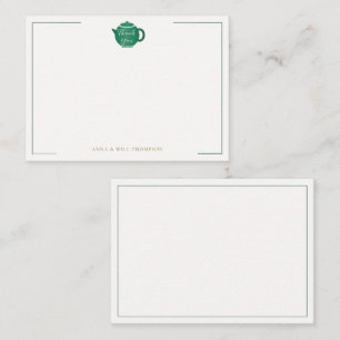 Carte De Correspondance Pot de thé Emerald Gold Élégant couple de mariage