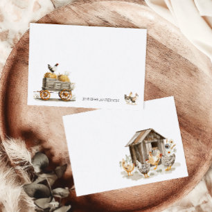Carte De Correspondance Poules de Ferme Rustique Monogramme Personnalisé